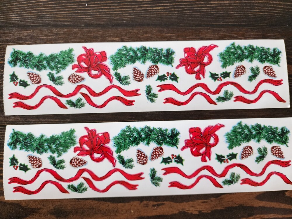 Print Works Stickers Lot of 2 Christmas Stickers Vintage Pine Boughs Ribbons #9